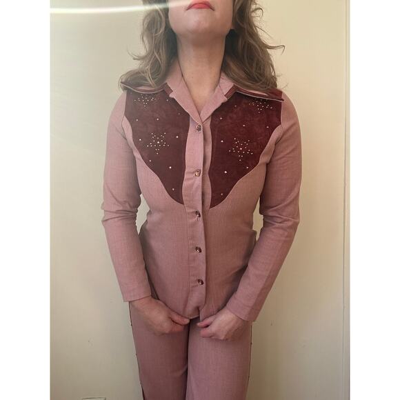 1970s 70s vintage western cowgirl suit set pink studs rhinestone Dolly Parton s - Picture 9 of 11